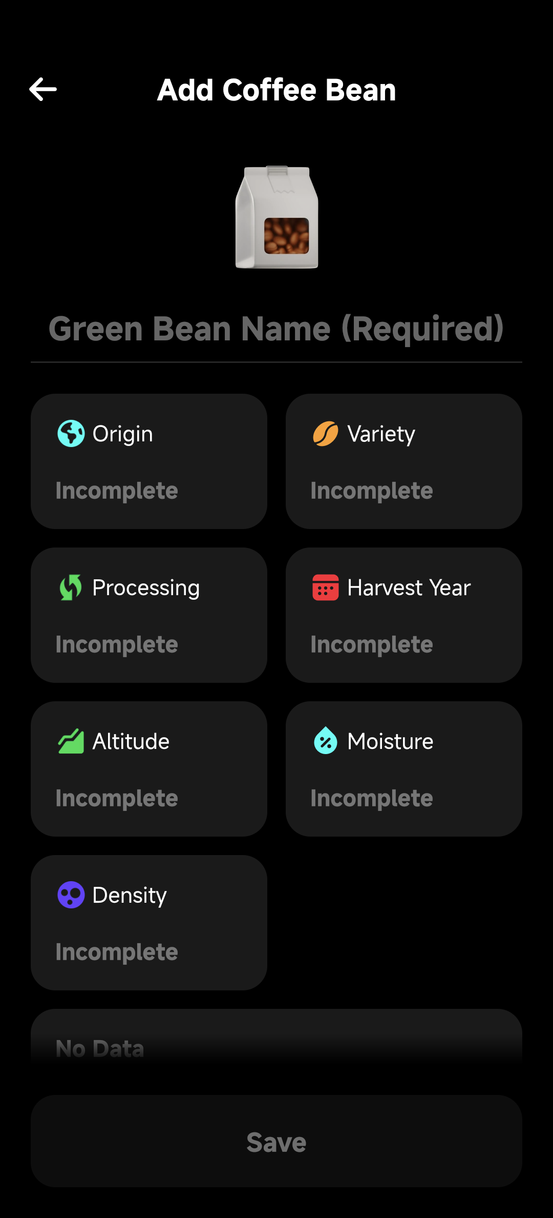 Manually edit green bean information