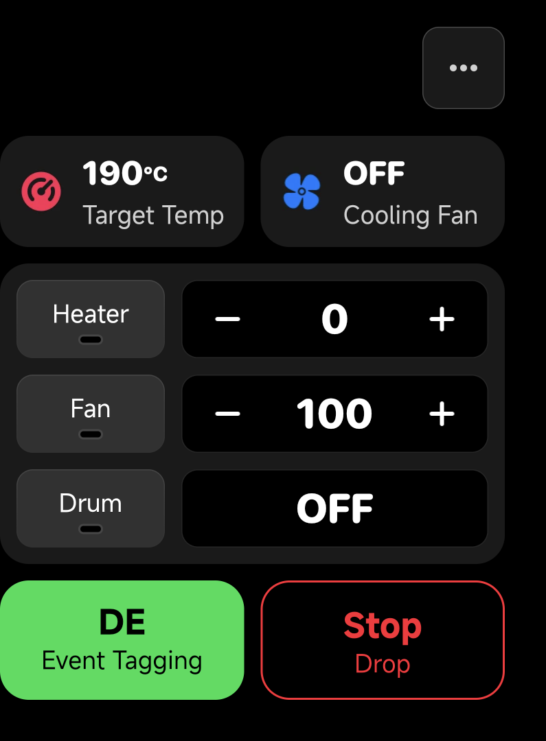 Manual Roasting Control and Event Panel